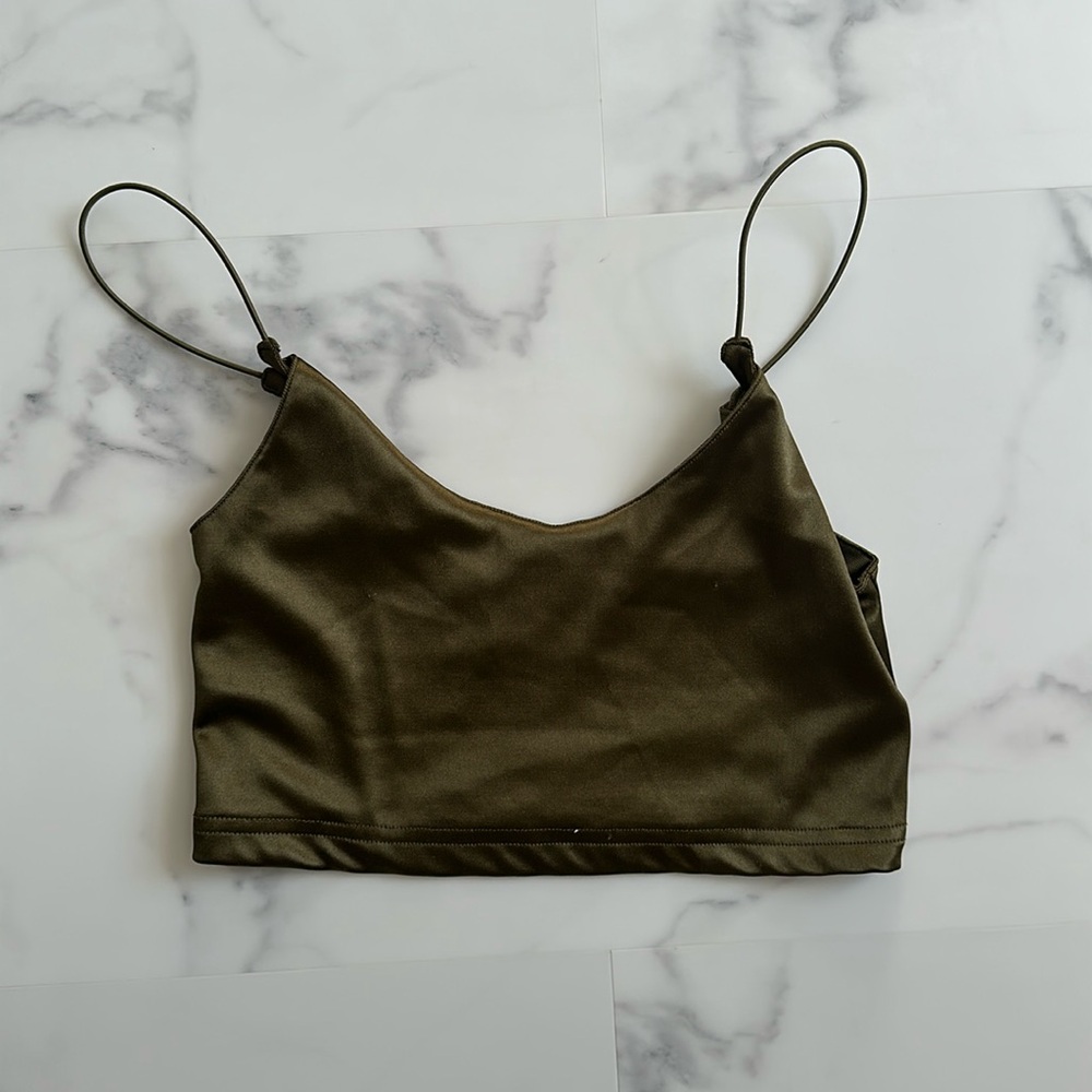 Out From Under Metallic Olive Green Workout Crop Top